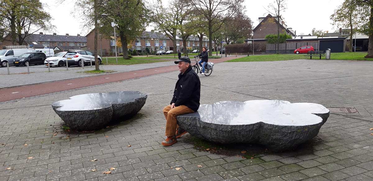 written with the feather, 2021, diabas, volcanic, 90 x 100 x 100 cm.